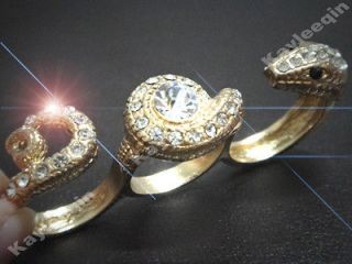 Fab Gold Snake Boa Anaconda Triple Three Trio Warp Armour Finger Ring 