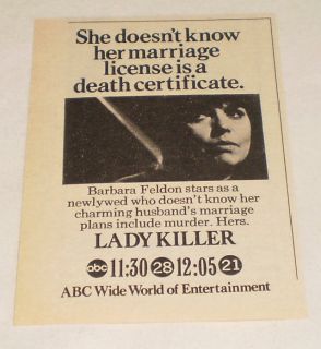 Small 1973 ABC TV Movie Ad Lady Killer Barbara Feldon