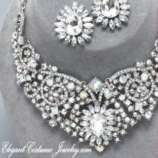 Aurora Borealis Elegant Bridal Wedding Crystal Chunky Necklace Set 18 