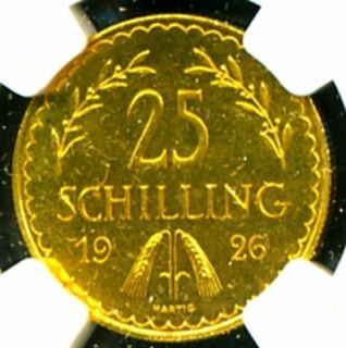 1926 AUSTRIA GOLD COIN 25 SCHILLING * NGC CERT GENUINE & GRADED MS 62 