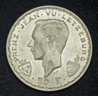1946 Luxembourg Jean I Silver 50 Francs Coin John The Blind 