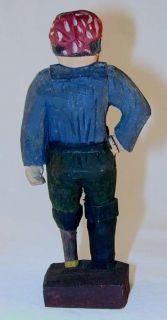 Signed Carved Wood Painted Sculpture Pirate with Wooden Peg Leg and 