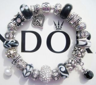 Authentic Pandora 925 Sterling Silver Bracelet Murano Beads Midnight 