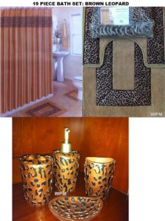 features of 19 piece bath accessory set brown leopard bathroom