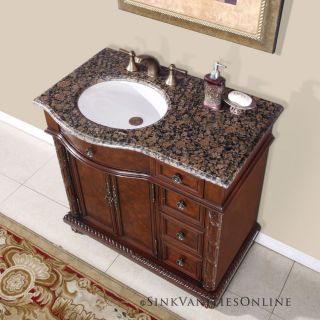   Granite Stone Top Off Center Bathroom Vanity Single Sink Left