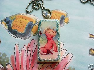 Altered Art Baby Mermaid Domino Necklace Lt Blue