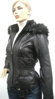 Baby Phat Cinched Waist Leather Jacket Coat Black Small