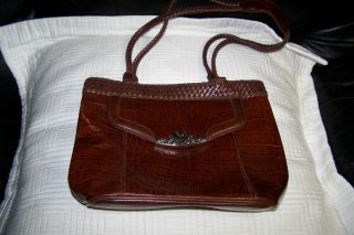 Marc Chantal Brown Faux Croc Leather Handbag VERY NICE Pre Owned