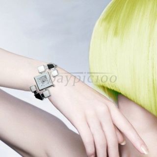 Metal Rhinestone Bracelet Open Bangle Wrist Watch Wristwatch Women