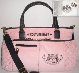   Couture Pink Velour Baby Tote Diaper Stroller Bag w Accessories