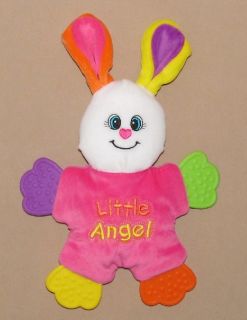   Plush Bunny Rabbit Teether Angel Stuffed Baby Toy Bright Pink