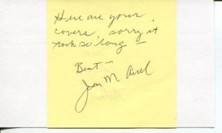 Jean Auel Clan Of The Cave Bear Author Signed Autograph Note