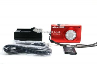 Red Nikon Coolpix S205 12 MP Digital Camera Accessories