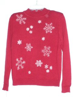 Alfred Dunner Petite Christmas Sweater Red with White Snowflakes Size 