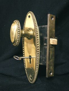   Edgemont Brass Oval Beaded Door Lockset Knobs Handle Plates Lock Key