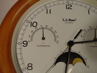 Clock L L Bean Weather Station Hygrometer Thermometer Moon Phase Dial 