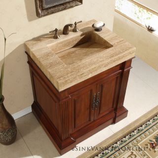   Unique Travertine Stone Sink Top Bathroom Single Vanity Cabinet