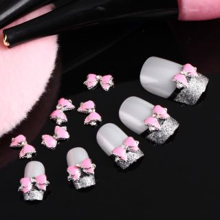   Pink 3D Alloy Rhinestones Nail Art Bow Tie Slice DIY Decoration
