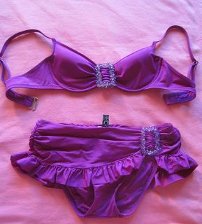 Becca Purple Push Up Bra Top Skirted Bikini Swimsuit Bathing Suit Swim 