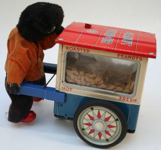 Vintage Battery Operated Jolly Peanut Vendor Mechanical Toy Cragstan