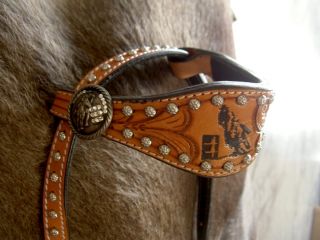   Western Leather Headstall Tack Set Silver Barrel Racing S2