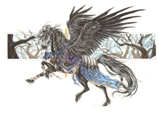 New Carousel Horse Raven Black Nene Thomas Fantasy Print Mystical 
