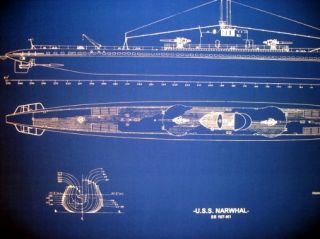 US Navy Submarine USS Narwhal WW2 Blueprint Plan 23 x 35