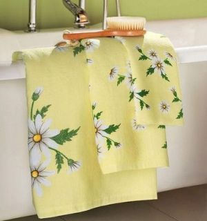    Flower Floral Bathroom Yellow Green Bath Hand Towel Washcloth Set