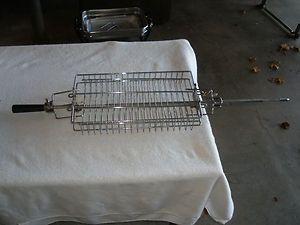 Stainless Steel Rotisserie Basket Rib Rack Cages Spit for BBQ VEG FISH 
