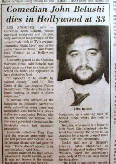 1982 newspapers JOHN BELUSHI DEAD of DRUG OVERDOSE  wPhoto SATURDAY 