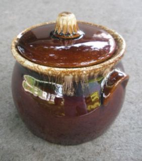 hull china brown drip individual bean pot and lid casserole