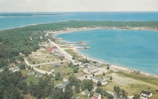 Aerial of St James on Beaver Island Michigan