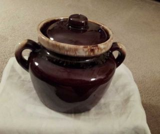 McCoy Brown Drip Bean Pot with Handles and Lid
