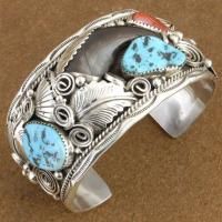   Turquoise 925 Sterling Silver XXL Faux Bear Claw Bracelet s8 8.5