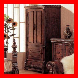   Formal Brown Gold Color Wood TV Armoire Only Bedroom Furniture