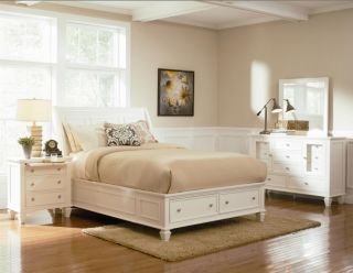 King White Sleigh Bed Drawers 4 PC Bedroom Set 201309KE