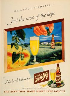 1946 Ad Schlitz Beer Brewing Hops Field Bottle Glass Original 