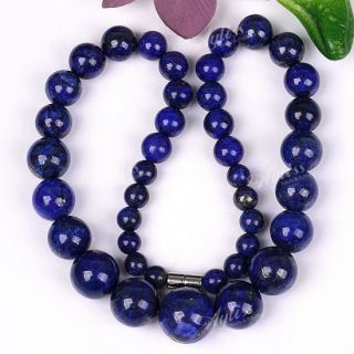 Genuine Lapis Lazuli Gemstone Round Beads Necklace 18L
