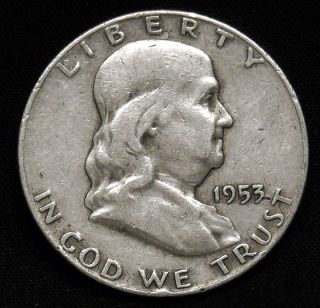 1953 D Benjamin Franklin Silver Half Dollar as Pictured K280