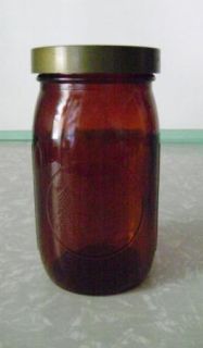 Vintage Fruit Jar Longlife wide mouth drk amber quart jar w/ bean 