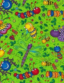   Bugs on Lime Flannel Fabric Bee Spider Butterfly Timeless