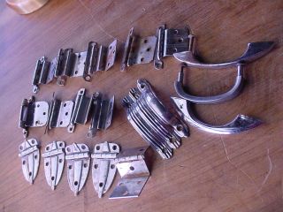 Vintage ART DECO CHROME CABINET DRAWER HANDLES HINGES MIXED LOT OF 20 