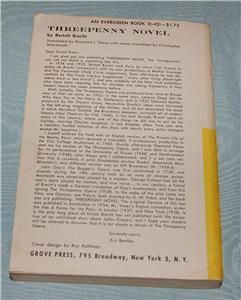 Threepenny Novel Bertolt Brecht Vintage Book 1956 Grove Press New York 