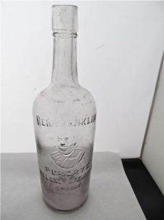 1890s Ben Franklin Pure Rye Pictoral Whiskey Bottle Chicago IL 