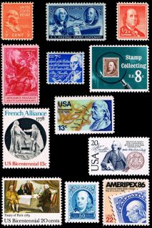 Tribute to Benjamin Franklin on Old US Postage Stamps