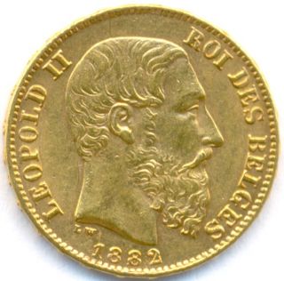 1882 gold 20 francs belgium key date mint state