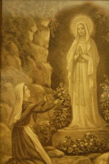 Antique framed picture St. Bernadette, Our Lady of Lourdes +