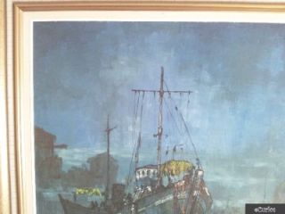 Ben Maile Large Original Oil on Board   Fishing Harbour at Night
