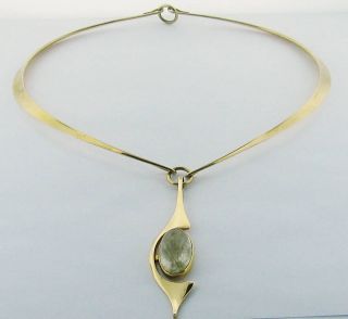 Georg Jensen 1970s 14k Gold Rutilated Quartz Necklace