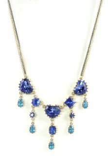 Betsey Johnson Iconic Blue Lagoon Heart Gem Fringe Necklace 